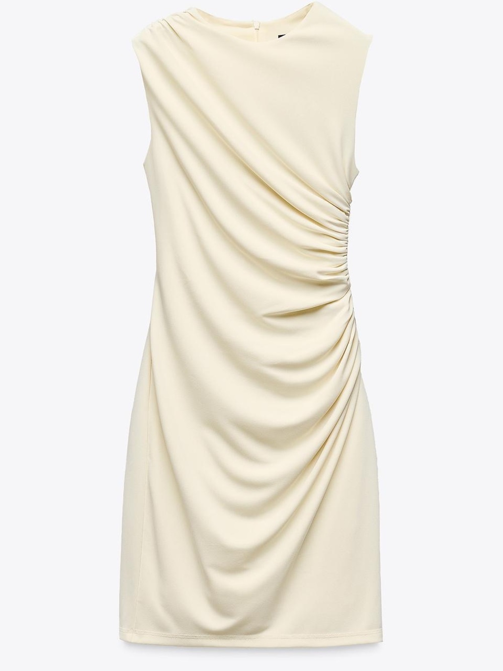Zara Cream Sleeveless Ruched Short Dress